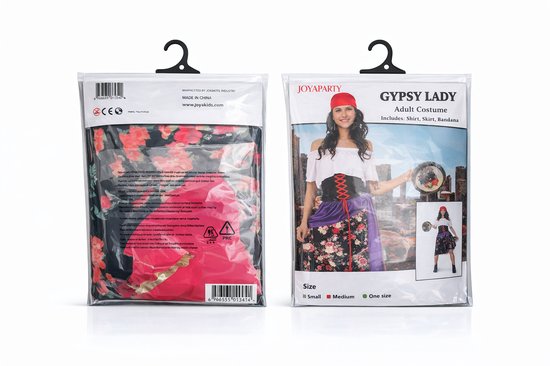 Robe de Déguisement Gitane Joya Party® pour Femmes | Costume Boho Complet avec Jupe, Foulard, Ceinture & Foulard de Tête | Costume de Déguisement Gypsy pour Femmes | Carnaval et soirée à thème | Taille L/XL