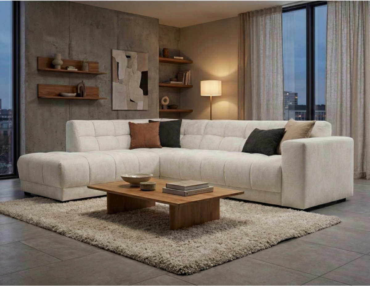 Meubelplaats Hoekbank Cosy Links stof Egon 26 beige – 272x215x78 cm - modern