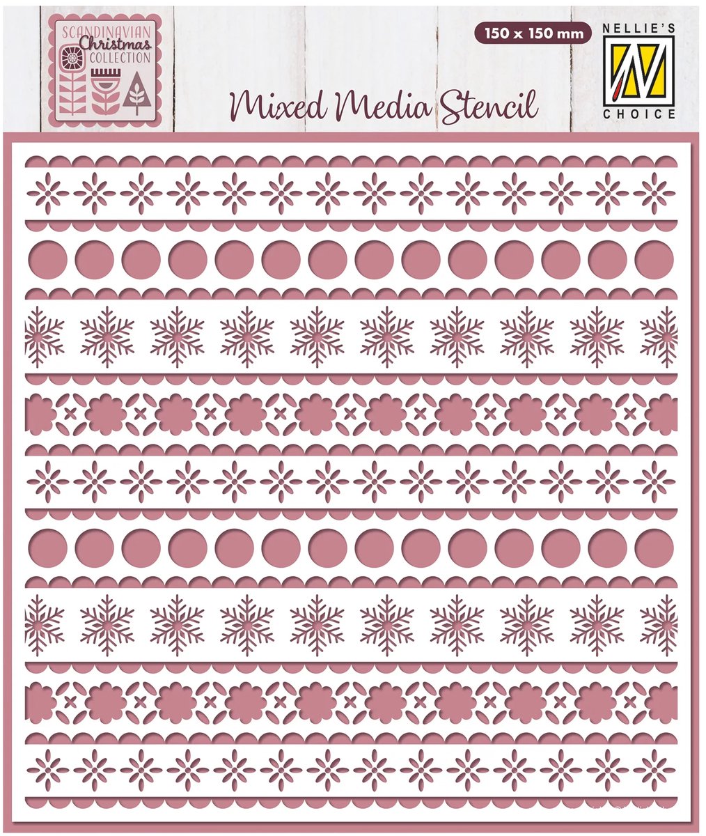 MMS4K-073 - Nellie Snellen mixed media stencil - scandinavian flowers - Sjabloon Scandinavische Bloemen - Sneeuw - dots - sterren - 15x15cm