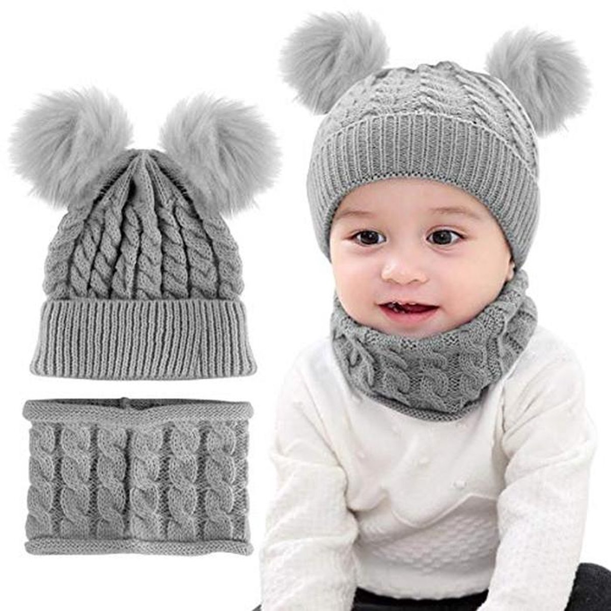 Winterset voor Baby Meisjes: Gebreide Muts en Sjaal met Pompom voor 0-24 Maanden