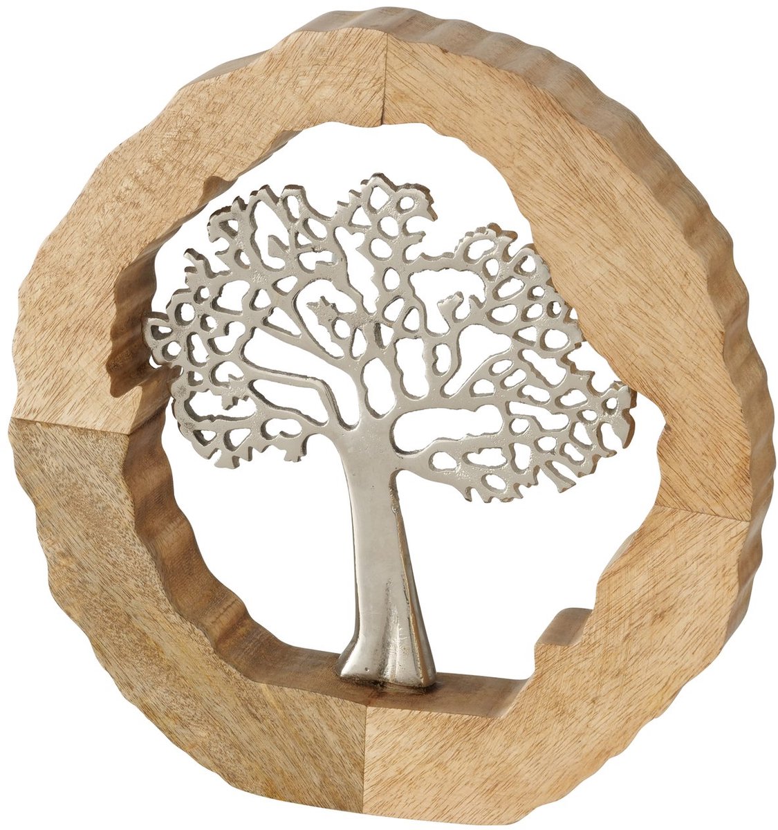 Decoratie object levensboom in mangohout 31x5x34 cm levensboom hout en aluminium -