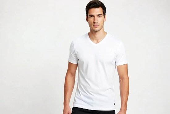 Gentlemen - 4-pak heren T-shirts longfit ( extra lang ) - voorgekrompen - 100% katoen - V-hals - wit - maat 4XL