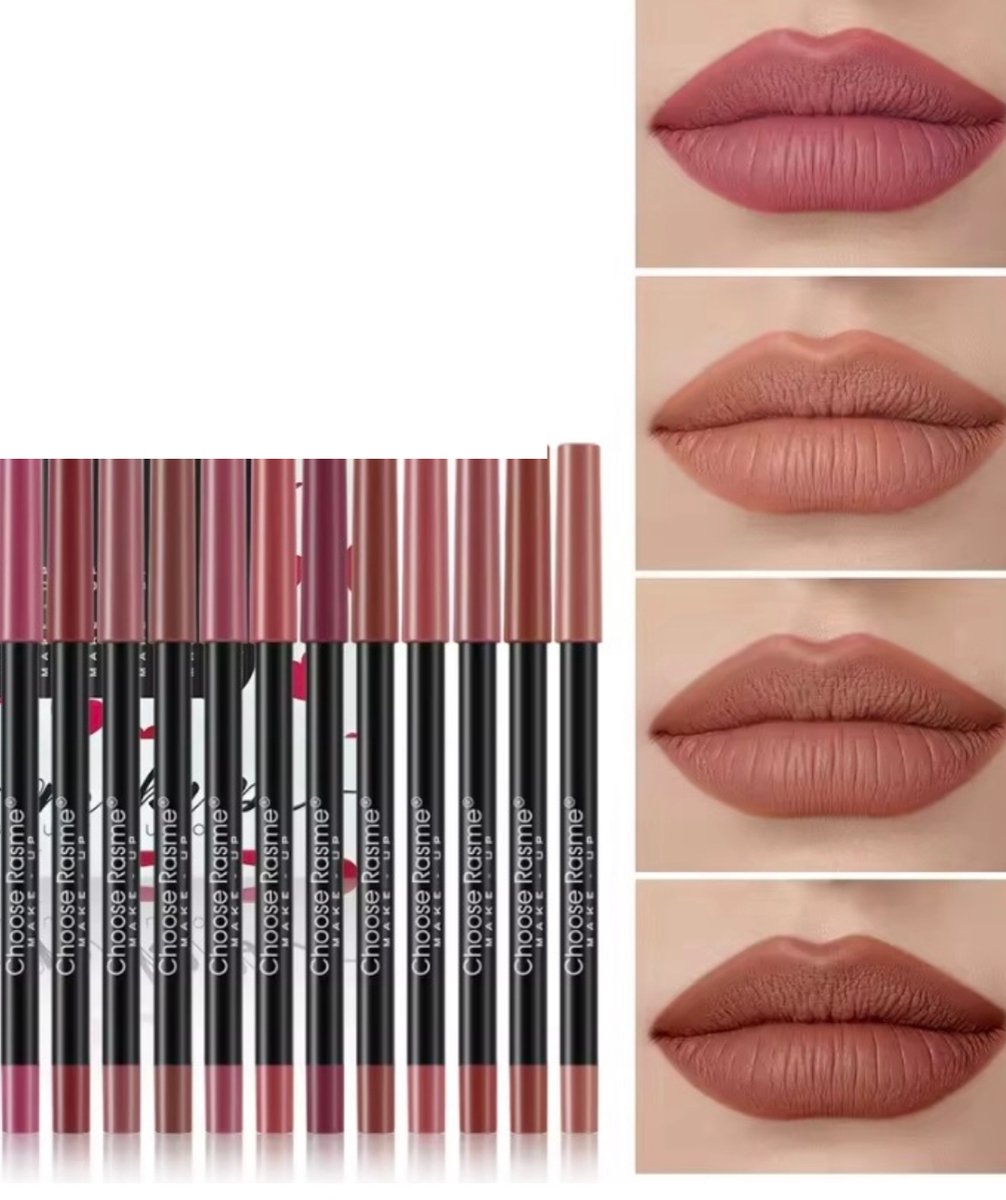 12 x Matte Lippotloden – Lip Liner Set – Langhoudend & Intens van Kleur
