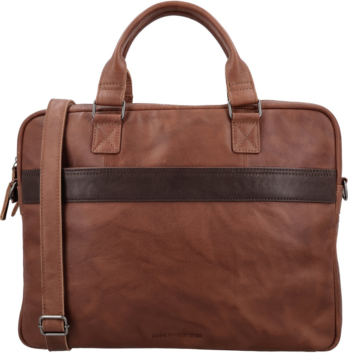 Hide & Stitches Donau Laptoptas Heren - Werktas voor laptop tot 15,6 inch - Schooltas van 100% Leder met ritssluiting - Bruin