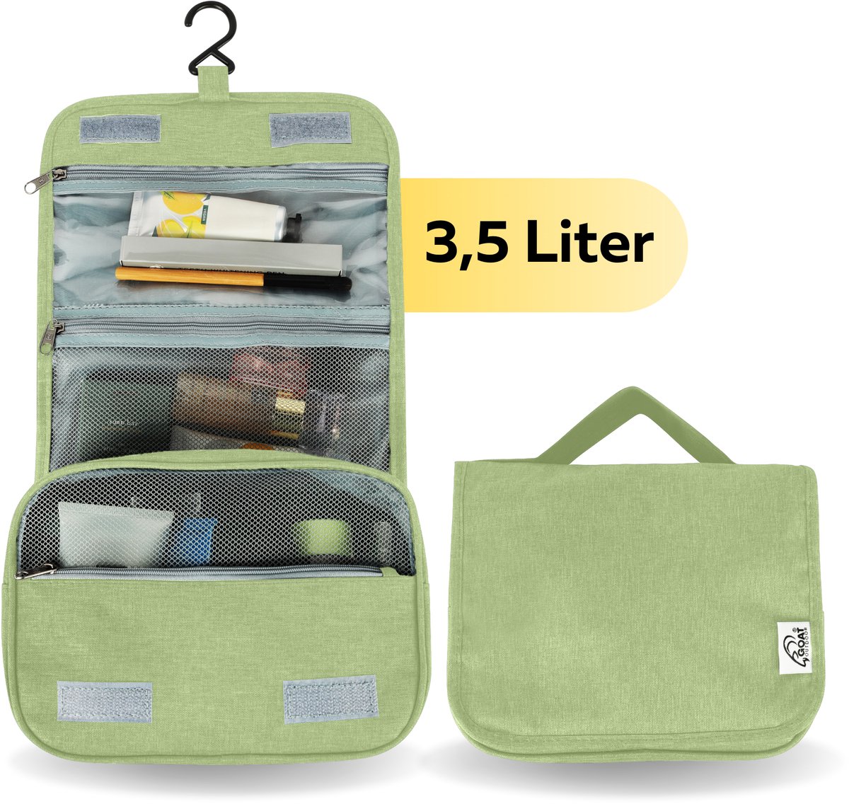 GOAT Outdoor Toilettas 3,5L - Met ophanghaak - Waterdicht - Ruim - Compact - Toilettas dames & heren - Unisex - Reis toilettas