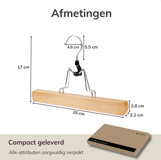 Lot de 12 cintres pour pantalons ou jupes en bois massif - Avec protection antidérapante en feutre à l'intérieur - couleur bois naturel