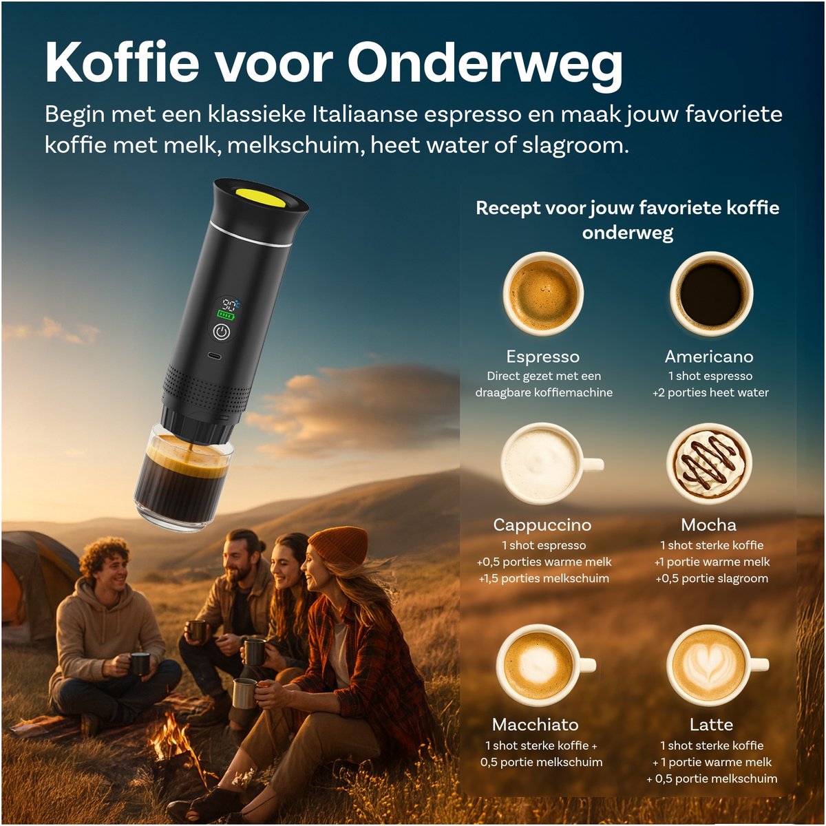 Draagbaar Koffiezetapparaat voor Onderweg van MMOBIEL - 12 Volt Portable Koffiemaker Camping- Oplaadbaar USB-C - Koffiecups & Gemalen Koffie Espresso - Lungo - Nespresso - Camping Gadget — afbeelding 3