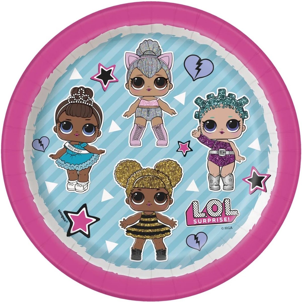 Kartonnen Bordjes lol suprise 19.5 cm rond 8 stuks