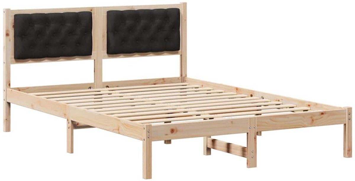 vidaXL Bedframe - met - hoofdeinde - Zwart - 150 - x - 200 - cm - Massief - grenenhout