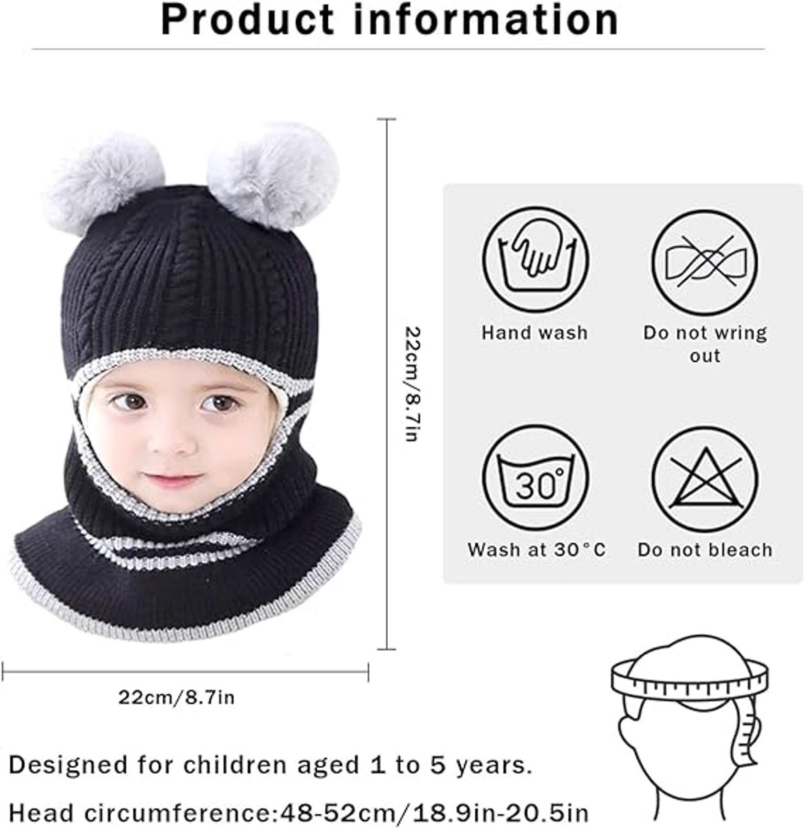 Muts - Kindermuts - Winter Muts - Gebreide wintermuts - Sjaalset - Muts 3-in-1 - Warme mutsen voor jongens en meisjes van 3 tot 6 jaar - Sjaal met schuifkap - Gebreide muts met pompon - Rood — cadeau in Mode & Accessoires - foto 8