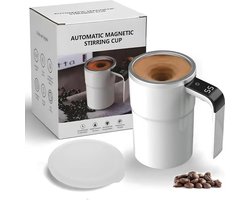 Koffiekopjes met oor - Zelfroerende koffiemok - 380ML - Temperatuurweergave - Gemaakt van hoogwaardig roestvrij staal - Inclusief oplaadkabel - Afneembaar ontwerp - Antislip onderkant - Geschikt voor het zetten van koffie, melk, sap, enz - wit