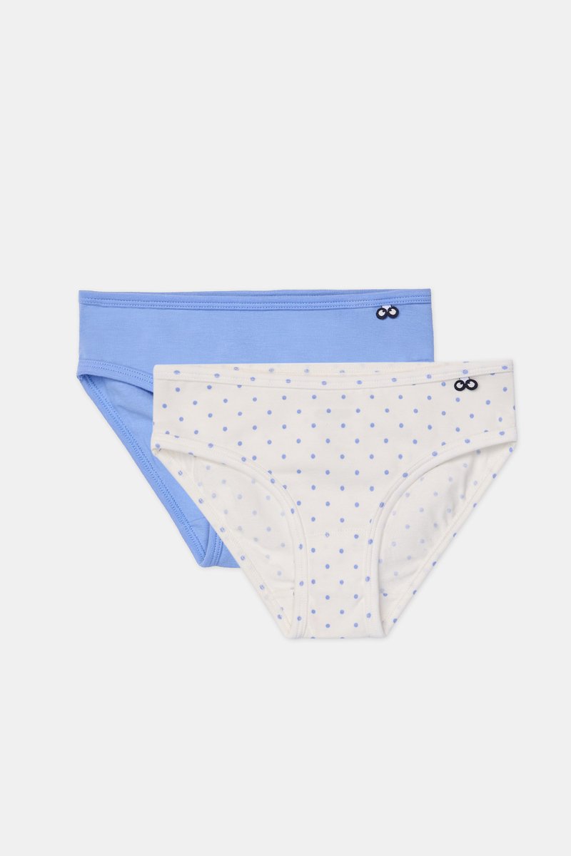 Woody Duopack Slips - Bolletjes Print Blauw - 14 jaar wit/blauw