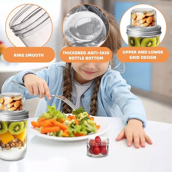 2 Yoghurt beker - Yoghurt beker to go - Muesli beker - Yoghurtbeker - Overnight oats bakjes - Yoghurtparfaitbekers - Dubbele compartimenten - Weckpotten - Chia pudding - Ontbijtgranen - Noten - Fruit - Maaltijdvoorbereiding - Salades - Geschenk — afbeelding 4