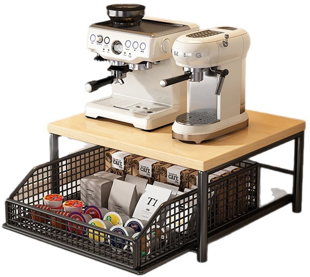 Koffie Organizers Aanrecht - Koffiebar - Opbergbar - Koffieopbergmeubel voor Koffiehoek - Koffiecaddy voor Keuken, Thuis, Kantoor - Zwart