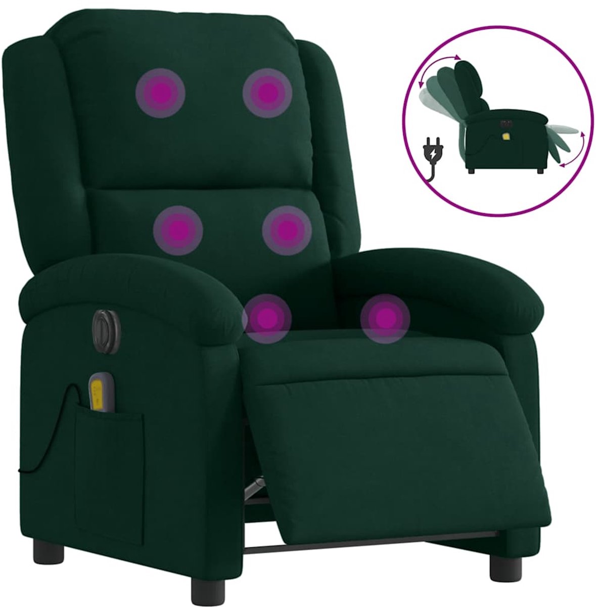 vidaXL Massagestoel - elektrisch - verstelbaar - fluweel - donkergroen