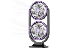 Tafelventilator - Bureauventilator - Tafelventilator Oplaadbaar - Tafelventilator Draadloos - 5 Snelheidsstanden - Dubbele Ventilator - Verkoelende En Stille Bureauventilator Voor Kantoor, Thuis, Slaapkamer, Camping - Grijs