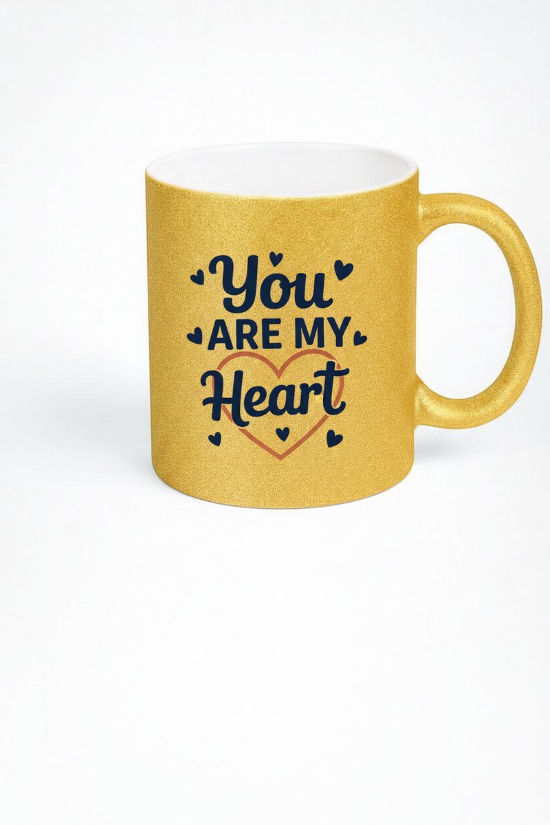 Gouden Glitter Mok 'You Are My Heart' - Romantisch Liefdescadeau