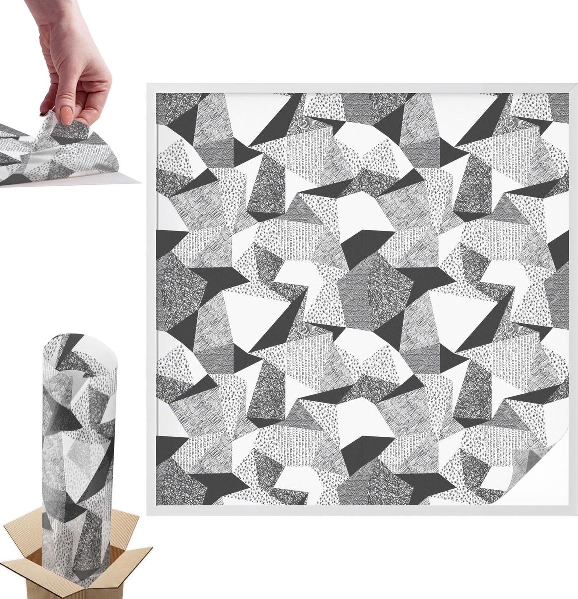 Tulup Raamfolie Anti inkijk - Geometrische figuren Anti inkijk Raamfolie - 100x100 cm - Zwart-wit Raamfolie Tegen inkijk - Zelfklevende Anti inkijk Folie Glas in Lood - Voor op kantoor, voor de woonkamer, voor de hal - Raamfolie Zonwering