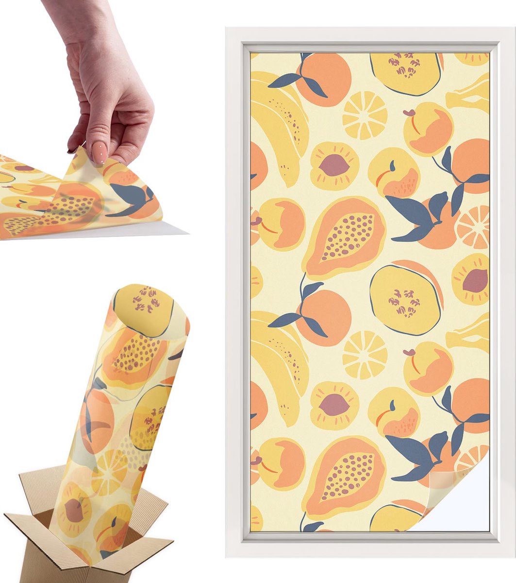 Tulup Raamfolie Anti inkijk - Sappig fruit Privacy Folie Raam - 50x100 cm - Geel Anti inkijk Folie - Raamfolie Tegen inkijk Glas in Lood - Naar de keuken, naar de eetkamer - Raamfolie Zonwering