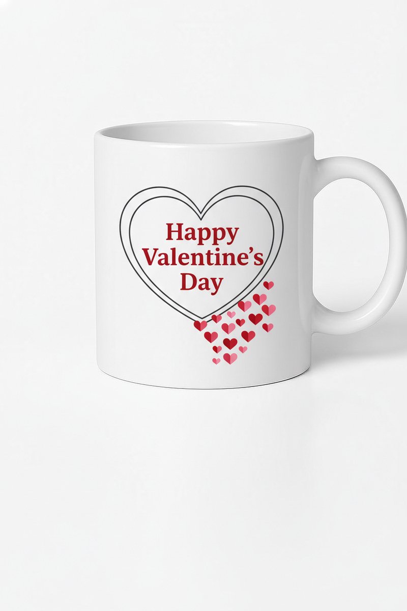 Valentijnsdag Mok met Hartjes en 'Happy Valentine's Day' Tekst - Liefdevol Cadeau