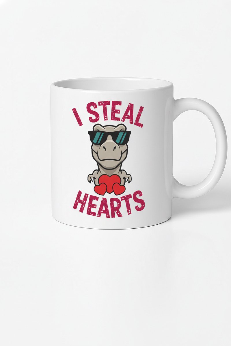 T-Rex Mok 'I Steal Hearts' met Zonnebril - Grappige Dinosaurus Valentijn Cadeau