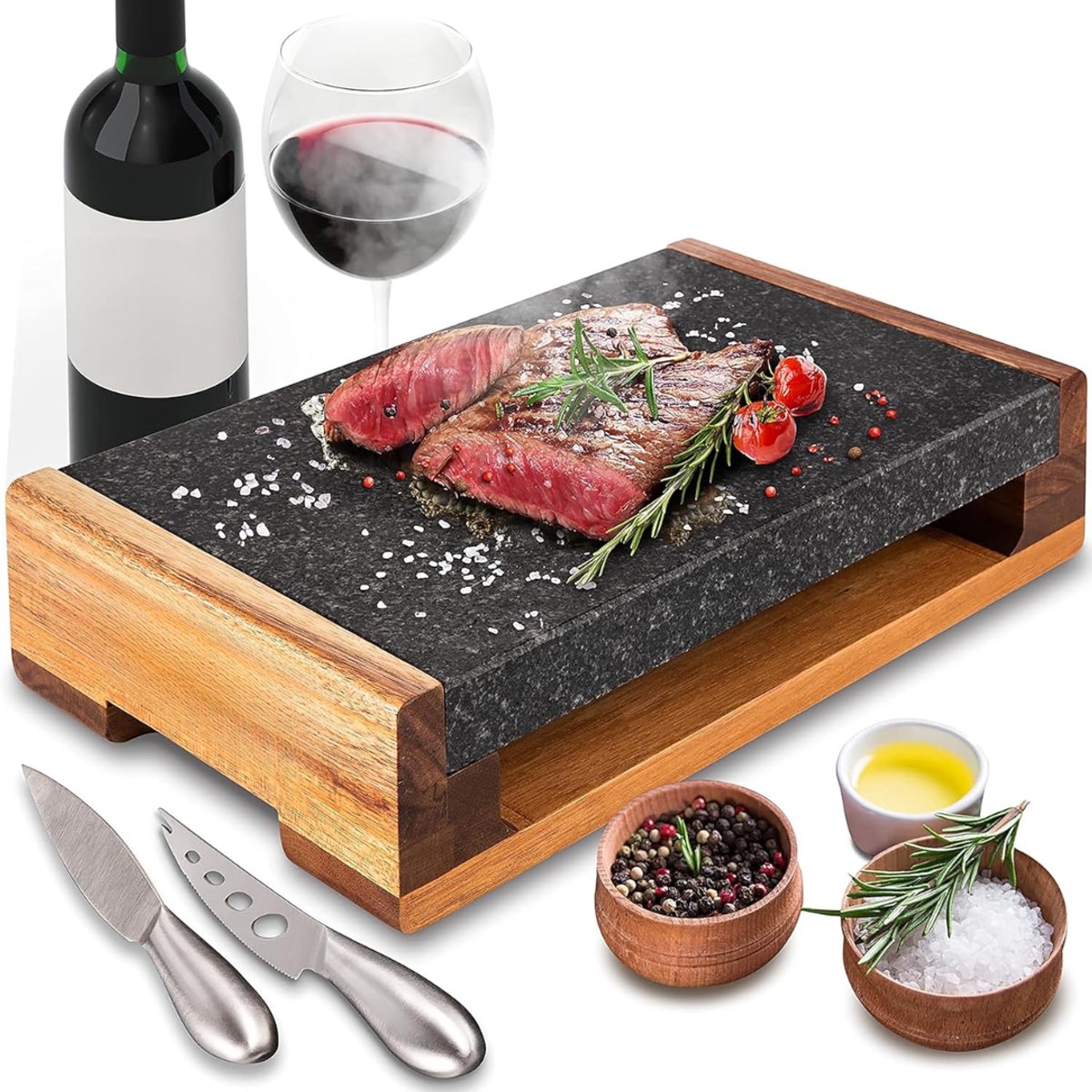 AMA® Steengrill - Lavasteen - Grillplaat - Zwart- 34cm x 7cm x 20cm
