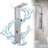 Aufun Douchepaneel RVS met planken - Geborsteld - 5-in-1 Douchesysteem met Regendouche, Waterval, Massage & Handdouche