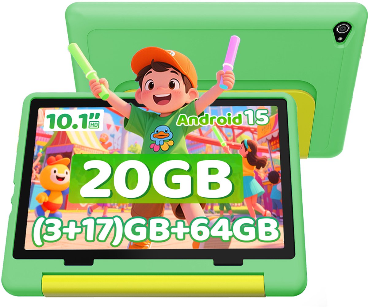 Hotlight KT1028 - Android 15 kindertablet - 10.1 inch - 20(3+17)GB RAM/64GB ROM– 5000mAh - Groente
