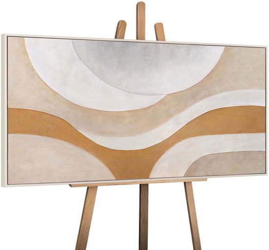 YS Schilderij "Wärmestrom" - Handgeschilderd canvas schilderij - Wanddecoratie Moderne kunst - Beige en goud - Reli?f - Muurdecoratie woonkamer - Slaapkamer decoratie - Kamer accessoires - Schilderijen op canvasmetlijst Beige 120x60