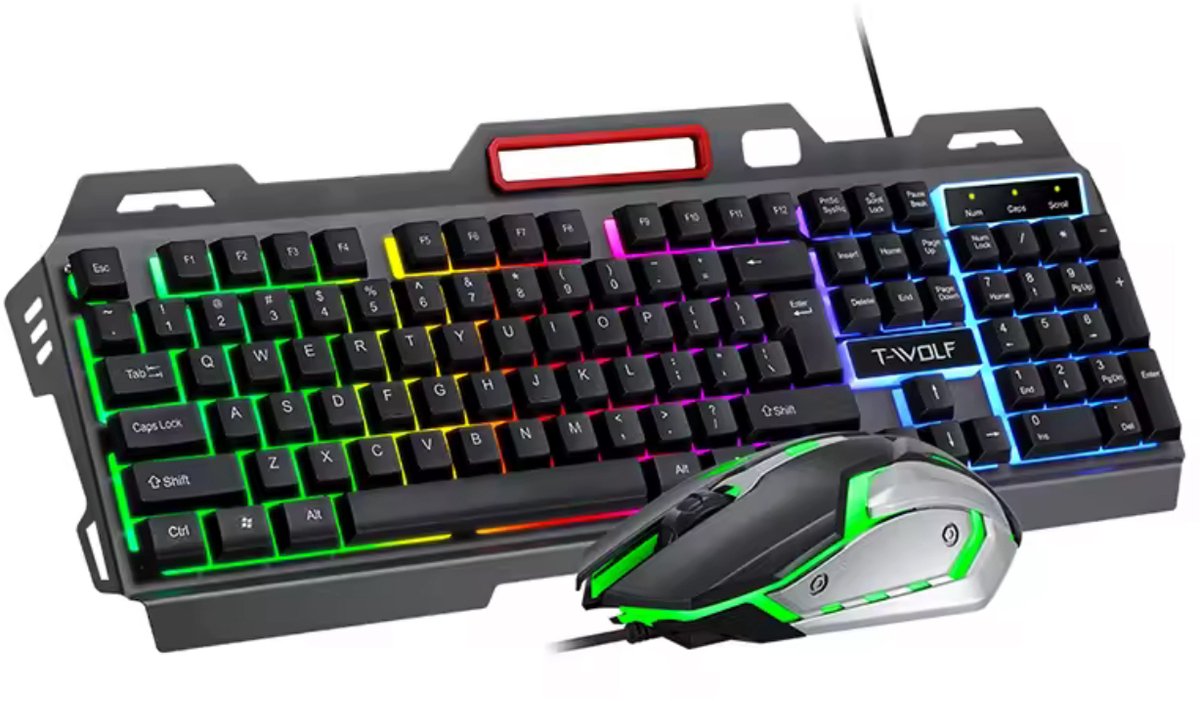RGB Toetsenbord en Muis Set van Metaal – 104 Toetsen – Mechanische Feel – USB Bedraad – Ergonomisch – Anti-Ghosting (9 Toetsen) – Zwart