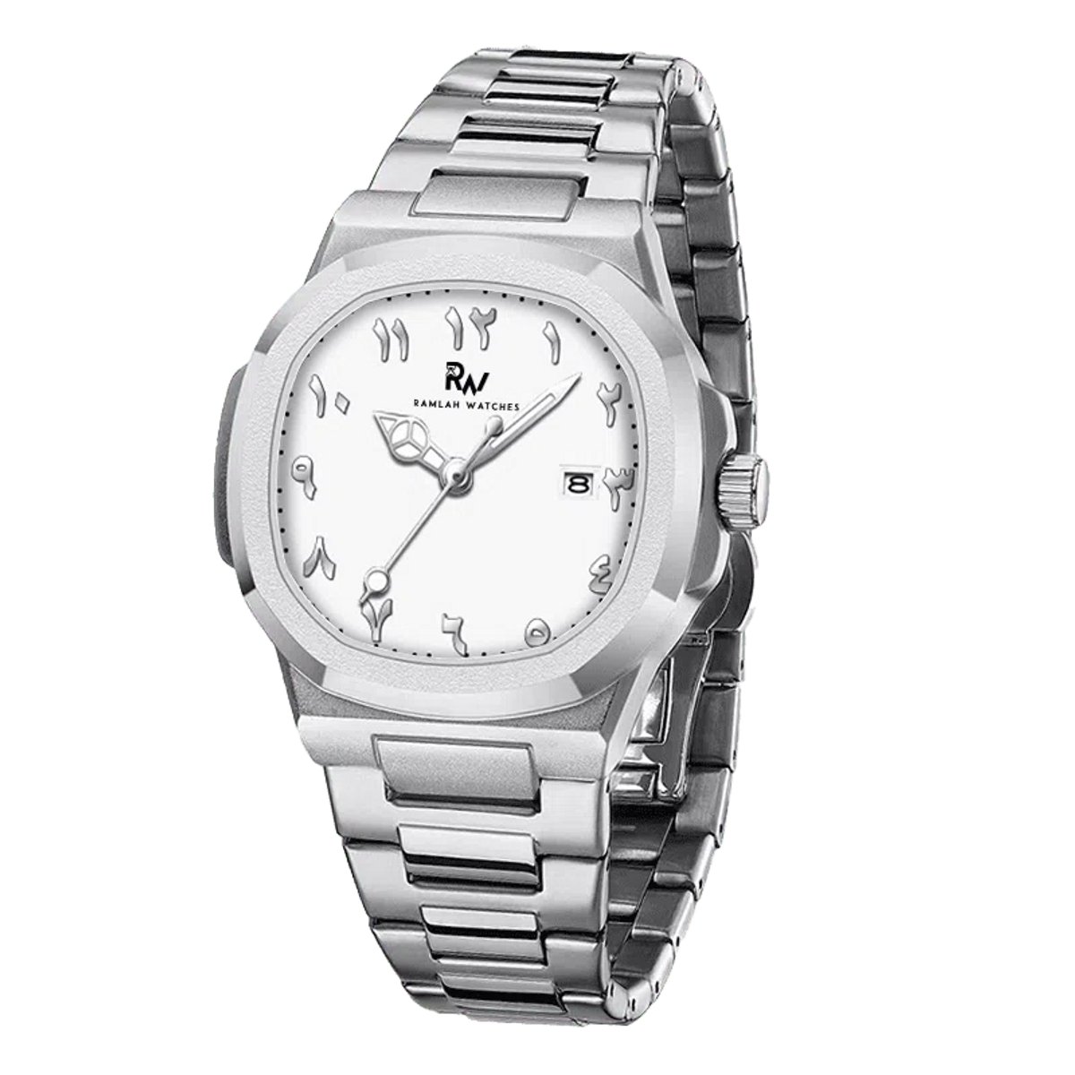 Ramlah Watches Al Awaal (The First) - Herenhorloge met Arabische cijfers - RVS - 41 mm - Wit - Waterbestendig