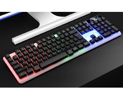 Verlicht bedraad toetsenbord met zwevend mechanisch gevoel, geschikt voor thuis gamen, computergebruik en zakelijk gebruik (zwart).
