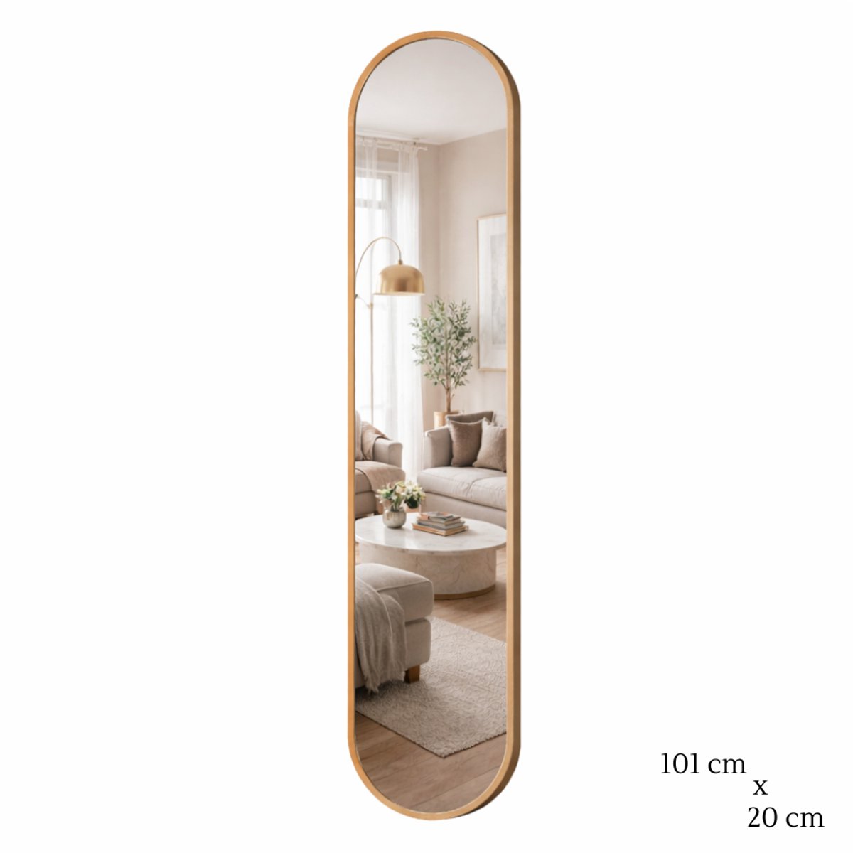 MIRRORS AND MORE MISOU - Passpiegel - Wandspiegel - Ovale - Staande Spiegel - Muur - Goud - 101x20cm - MONI