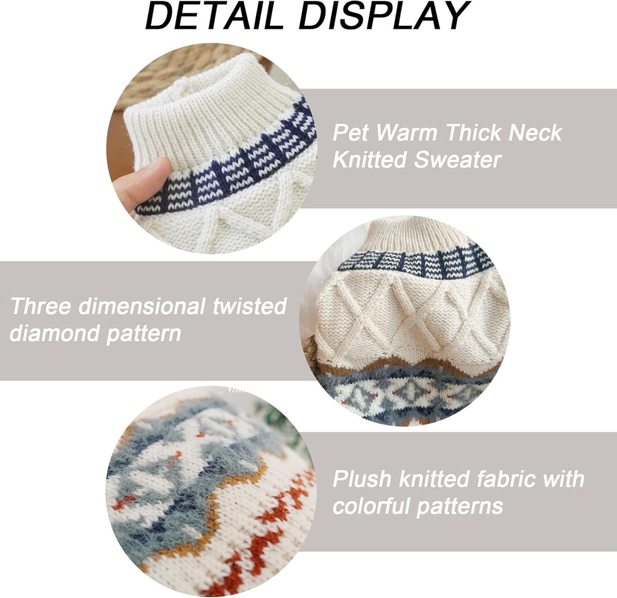 Hondentrui voor kleine honden, truien in etnische stijl voor kleine honden, zachte en donzige truien, winterkleding ultrazacht en thermisch, warme kleding voor de herfst, BeigeS — cadeau in Cadeau-ideeën - foto 5
