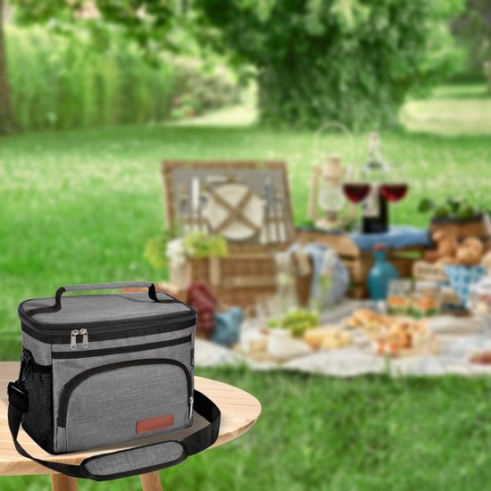 Geïsoleerde Lunchtas voor Vrouwen en Mannen - Herbruikbare Koeltas voor Kantoor en Picknick - Lekdicht met Verstelbare Schouderband - Grijs — afbeelding 4