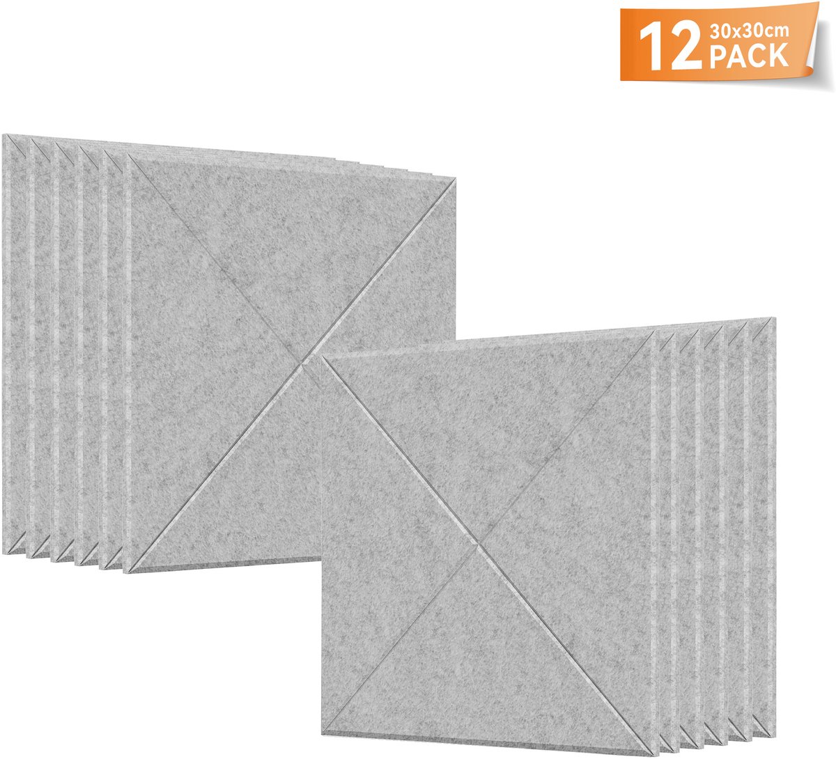 Aufun X-patroon Akoestische Panelen 30x30cm Lichtgrijs - 12 Stuks Zelfklevende Wandbekleding