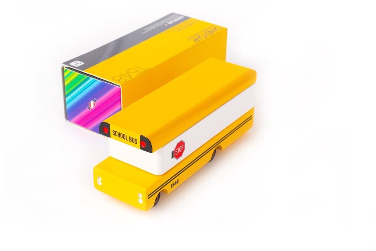 Candycar World: SCHOOL BUS (T548) 13,3x4,1x4,6cm, wooden diecast, in giftbox, 3+