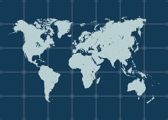 Carte du monde IXXI marine, Art cartographique - 140 x 100 cm - Système d'accrochage inclus - Grande décoration murale et affiche - Art minimaliste et géométrique, graphisme