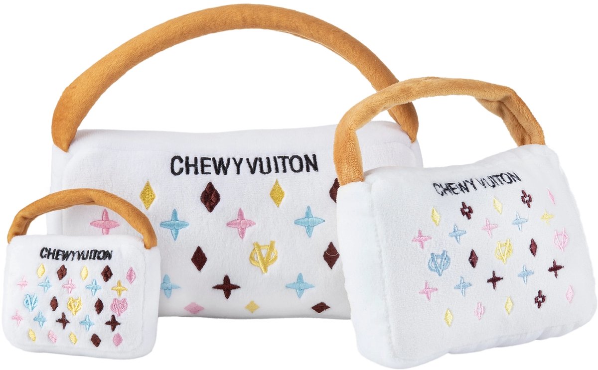 Chewy Vuiton Hondenspeeltje Maat L – Luxe Handtas Design met Pieper – Pluche Honden Speelgoed – Meerdere Maten