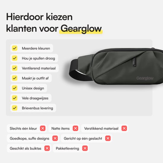 GearGlow® Hip Bag - Unisexe - Imperméable - Vert - Également portable comme sac à bandoulière
