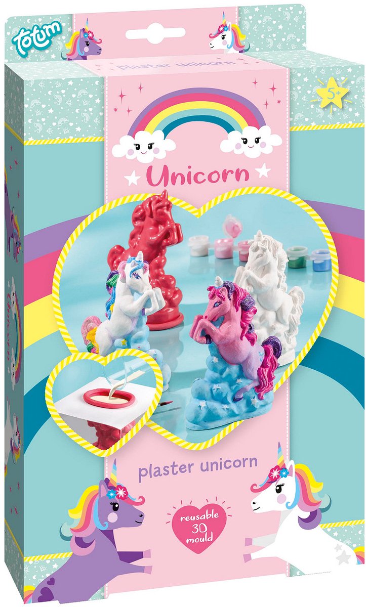 Totum Unicorn gips gieten en beschilderen knutselset 2 eenhoorns incl. gips, herbruikbare mal en 5 kleuren verf speelgoed vanaf 5 jaar — afbeelding 12