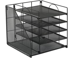 Bureau-Organizer - Metalen Bureau-Organizer voor Documenten - Ruimtebesparend - Vijflaags Documentenlade - Geschikt voor Kantoren, Huizen en Woonkamers - Zwart