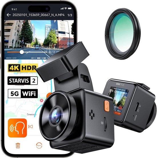 VANTRUE E1 Pro 4K Mini Dash Cam Voorkant, STARVIS 2 Plate Pix™ HDR Nachtzicht Autocamera, 5G WiFi GPS, 1,54'' scherm, LTE,Spraakbesturing, 24H Gebufferde Parkeermodus