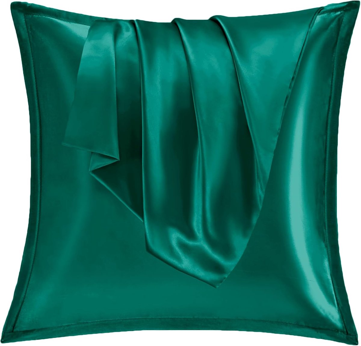 Famanu Satijnen kussenslopen 65x65 cm groen set 2, zijdeachtig voor krullend haar, satijn met ritssluiting en wasbaar Dark Green