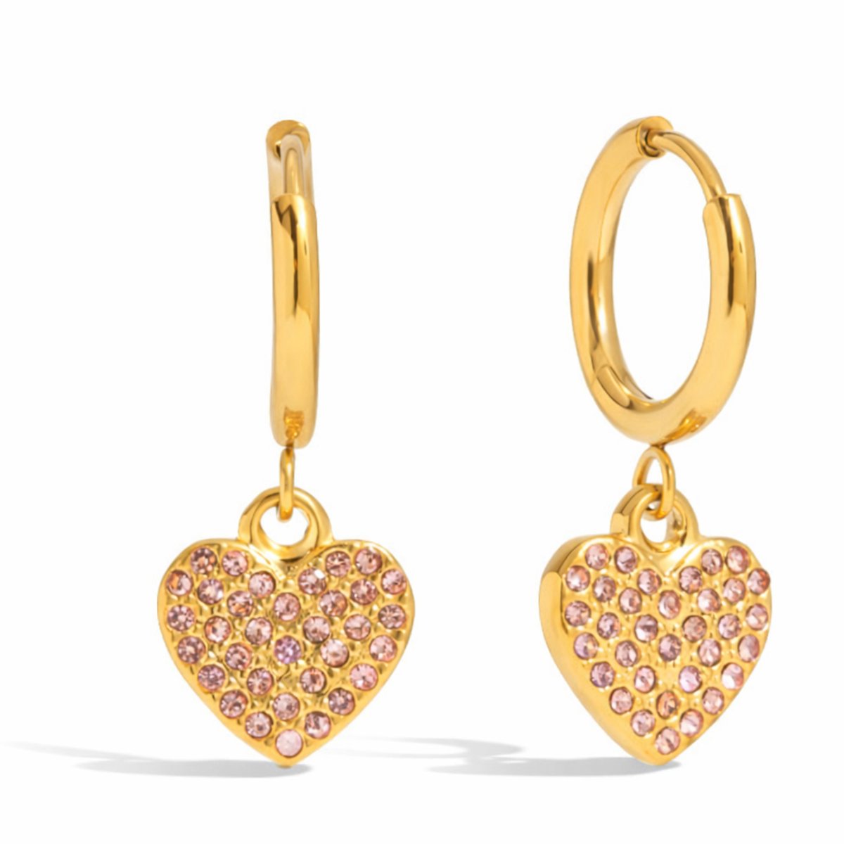 La Rosa Princesa Oorringen hart roze zirkonia steentjes – stainless steel Verguld Dames Meisje– Goudkleurig Hypoallergeen