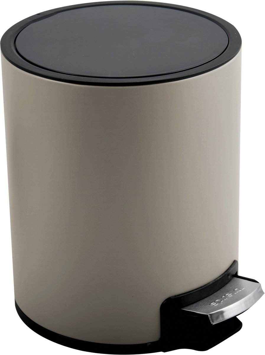 SPIRELLA Pedaalemmer 3L - Roestvrij Staal Prullenbak met Softclose Deksel - Vingerafdrukbestendige Coating - Uitneembare Binnenemmer - Taupe
