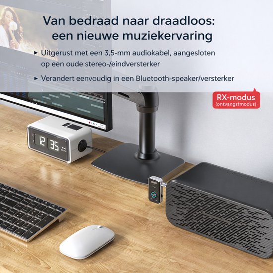 Bluetooth Transmitter & Receiver 5.4 - Handsfree Bellen, Muziek Streamen & AUX Adapter - 2 in 1 Draadloze Audio - Bluetooth Ontvanger van Baseus — afbeelding 2