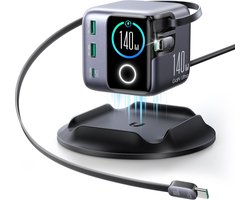 Oplader 140W - Snellader met 2x 100W Uittrekbaar USB C Kabel - LCD Display - Geschikt voor Macbook Laptop, Tablet & Telefoon - Joyroom