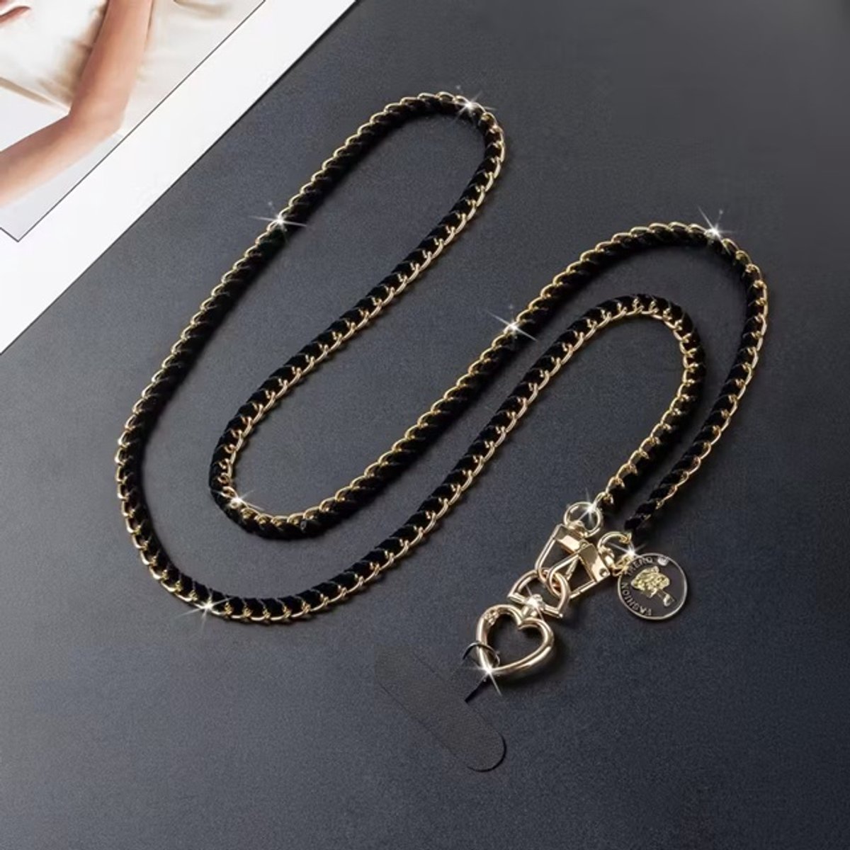 Telefoon - Sieraad - Hanger - Gsm - Ketting - Lang- Koord - Goud - Zwart