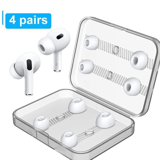 Silicone Oortips voor AirPods Pro (1e & 2e gen) – 4 Paar XS/S/M/L – Inclusief Opbergcase – Comfortabel & Geluidsisolerend – Wit